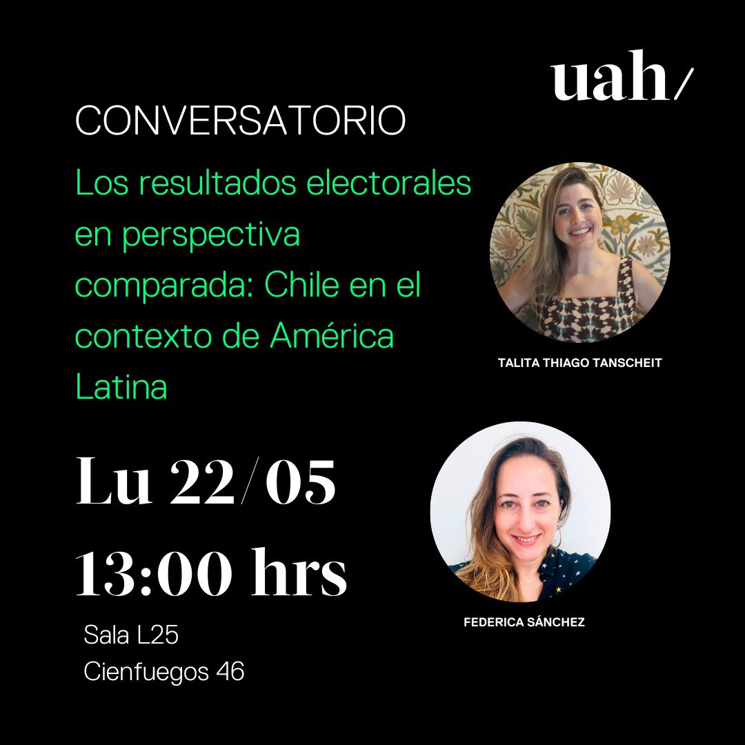 El lunes que viene, en @CIPOL_UAH le damos una vuelta a las elecciones con <a href="/talitastt/">Talita São Thiago Tanscheit</a> pensando un poco sobre cómo se inserta Chile en el contexto regional. Lxs esperamos! 🗳️🇨🇱♥️