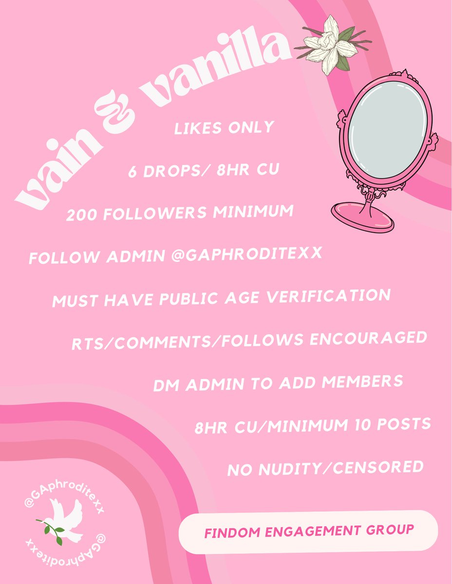 Exciting news! Vain & Vanilla 🪞💕 is my new engagement group for Dommes with vanilla leaning content!! I would love to create a space for us to support one another within the findom community. comment and follow to join 🤍🕊️ rt for more exposure