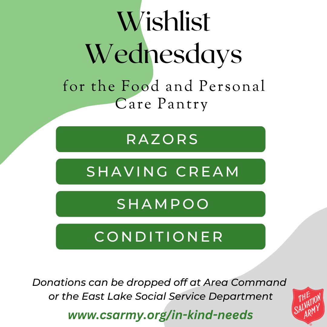 ChattanoogaSA's tweet photo. Happy Wishlist Wednesday! Here are some of the things needed for our Food and Personal Care Pantry and the 614 Corps Recreate Cafe. For more information on donation needs, please visit https://t.co/ClRzGWzN6Y
#WishlistWednesday #donationneeds #chattanooga #communitypartners https://t.co/gSZ3WsdMSg