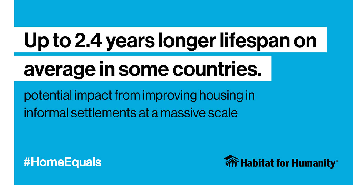 HabitatCanada's tweet photo. The numbers are eye-opening. New research from @Habitat_org and @IIED revealed the benefits that would be realized – in terms of income, health, and education – if housing improvements took place at a massive scale in informal settlements around the world. #HomeEquals https://t.co/QN9kZ26Cap