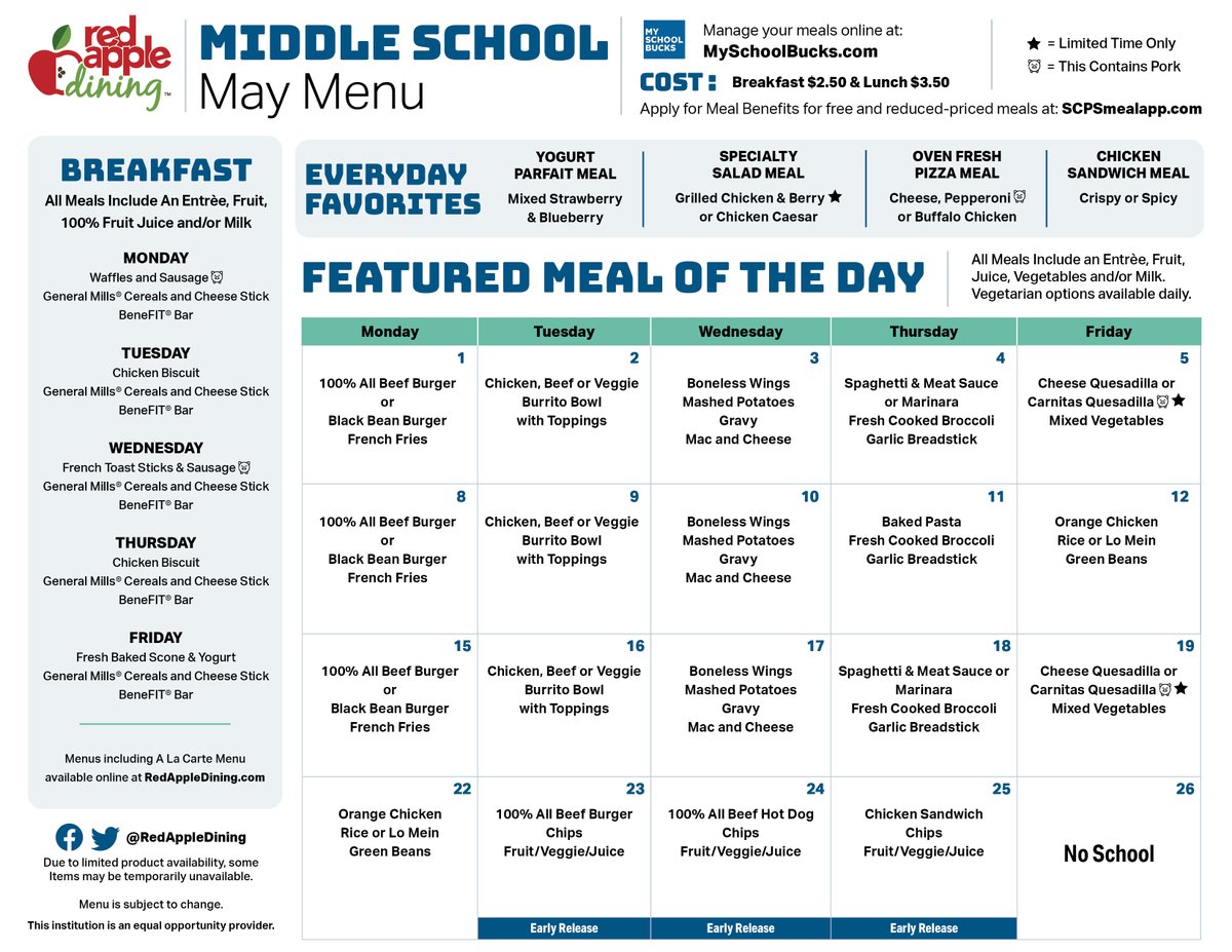 RedAppleDining's tweet photo. Updated May menus are now available! 🌻 

Menu for Elementary guests ➡ https://t.co/megeKs5rrZ 
Menu for Middle guests ➡ https://t.co/wyRQ9XsPDc 
High student guest menus ➡ https://t.co/h7d0h2ly9o https://t.co/0h6jErZcUo