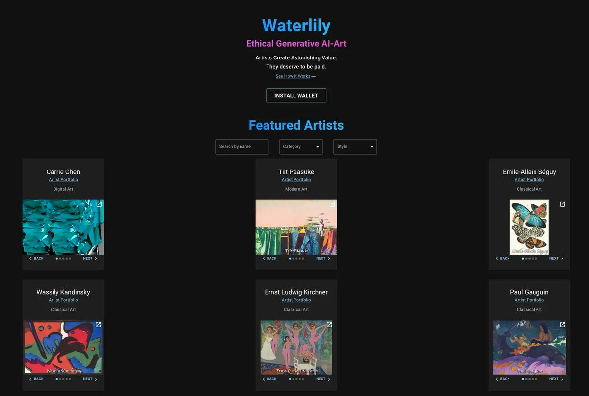 Are you an artist?? 🎨 Have your work featured in Waterlily – the world’s first ethical AI art generator. Built on FVM. Sign up and get started 👇 waterlily.ai/ArtistSignup