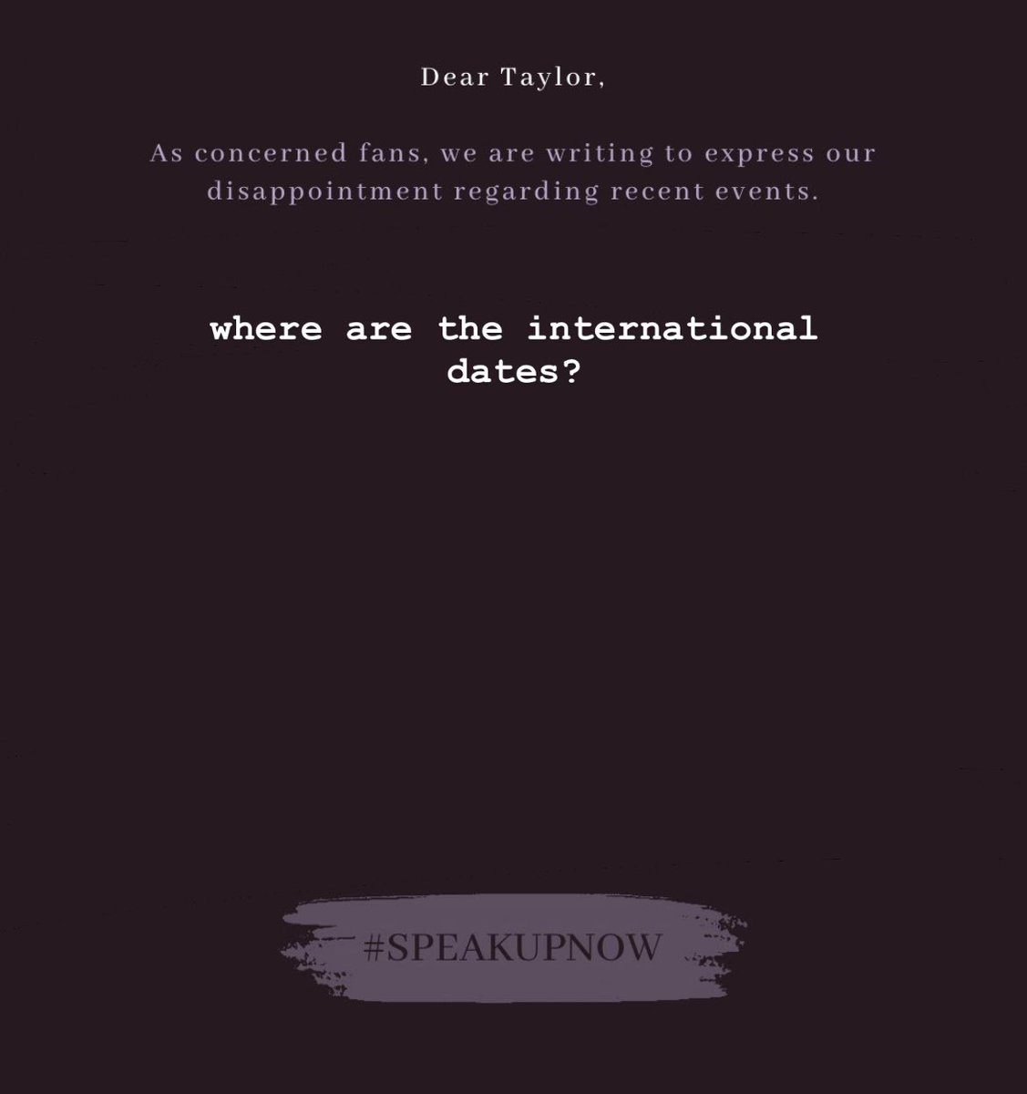 quimeraswift's tweet photo. an open letter to taylor swift from her fans. Please read the entire thread and if you want join us by sharing it! https://t.co/xbI2EdC8fV