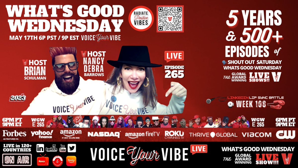 VoiceYourVibe's tweet image. Come🗣THE GOOD &amp;amp; experience FullForceFUNNESS 2nite 6pPT! #LinkedInLipSyncBattle 108 #socialdisDANCING on E265 of the Global Award-Winning #WhatsGoodWednesdayLIVE broadcast💫the🌎in 120+countries on LinkedInLIVE Amazon🔥RokuTV PODTV Twitter Twitch YouTube👉 lnkd.in/gtiM5wtk