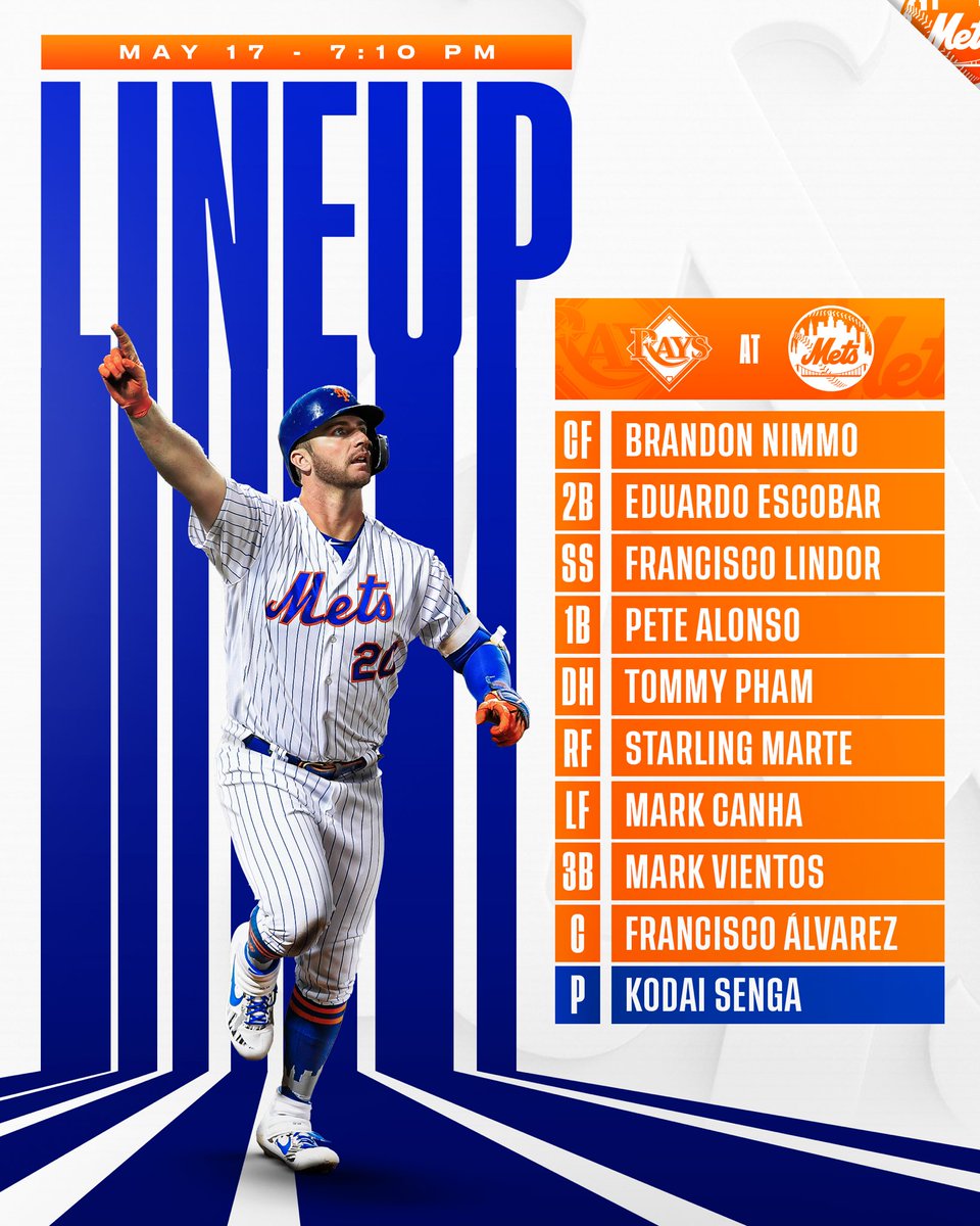 Mets's tweet image. Tonight’s starters. #LGM

🆚 Tampa Bay
💪 @KodaiSenga
📺 @SNYtv, @MLBNetwork
📻 @wcbs880