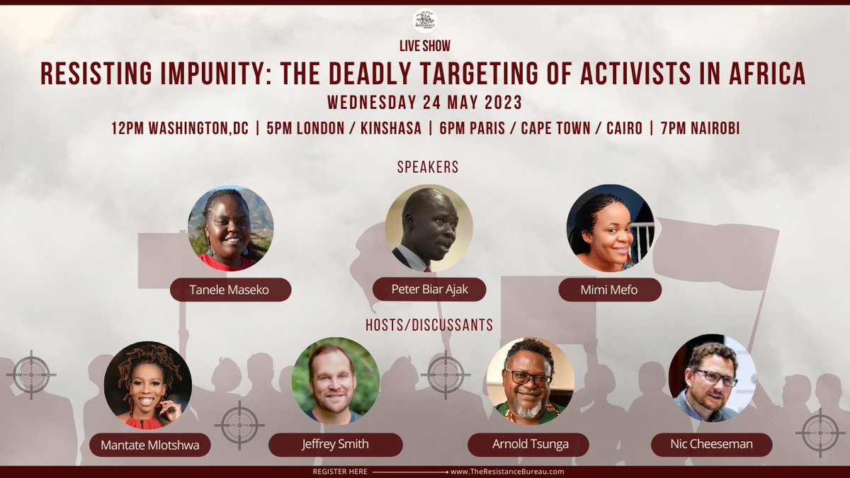 ResistBureau's tweet photo. 🚨SHOW ANNOUNCEMENT🚨

Our next show will take place on a sad anniversary when three human rights defenders were killed in #eSwatini, #Cameroon and #Rwanda. To date, impunity has largely prevailed. This show will seek answers and be a tribute to those we've lost. Learn more about this topic, our speakers, and RSVP here: https://t.co/POLHPWQf44