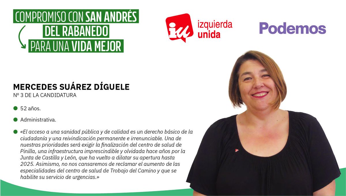 Detrás de todo gran programa, hay un potente equipo de personas:

En el Nº3 de la candidatura está Mercedes Suárez Díguele

#CompromisoConSanAndrés #CuidamosLoCercano