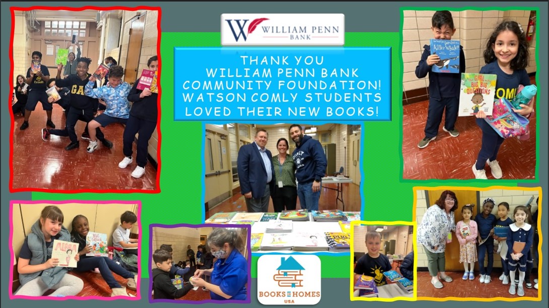Books In Homes USA thanks Steff Merz, Chrissy Slegel, Dr. Ray Realdine & Comly students for making reading a priority! Michael Sabo from William Penn Bank stopped by to join the fun and meet the students! Thank you, William Penn Bank Community Foundation!