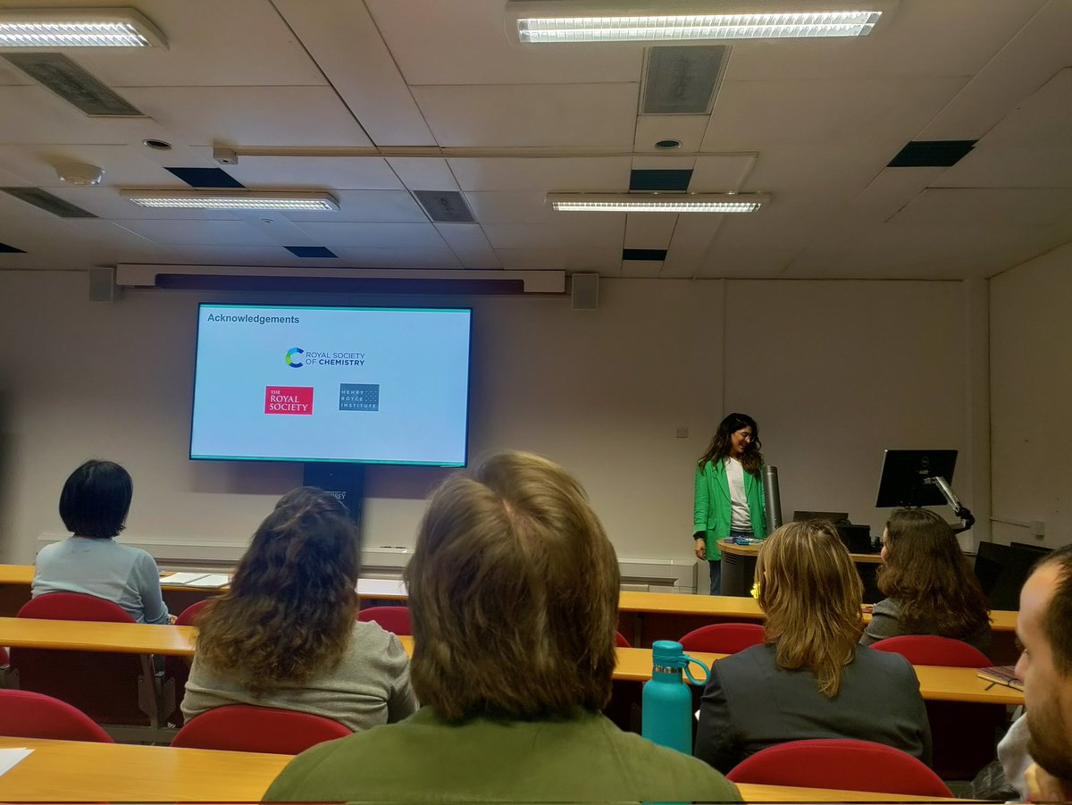 PhDwithShailza's tweet photo. Enthralled by the exceptional talk delivered by my supervisor @kelly_kousi today! 🎉🙌 Her insights were incredibly inspiring and thought-provoking. Huge thanks to our amazing funders @RoySocChem @royalsociety @RoyceInstitute who have been instrumental in supporting our research. https://t.co/tGpexlgCUm