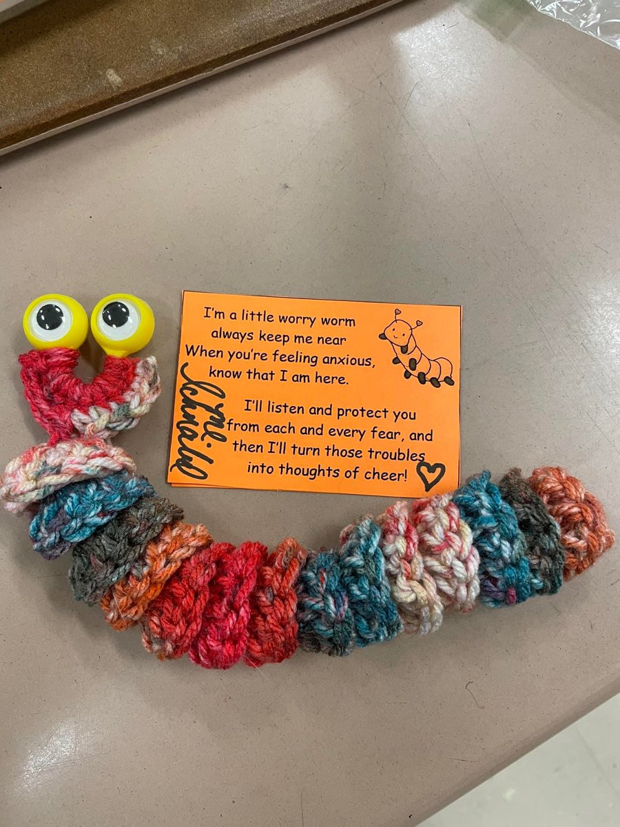 Our #LHESMustangs teachers go above and beyond! Check out this worry worm a third grade teacher crocheted. She made one for each student in her class! #CCSOnTheRise #TeacherAreTheBest