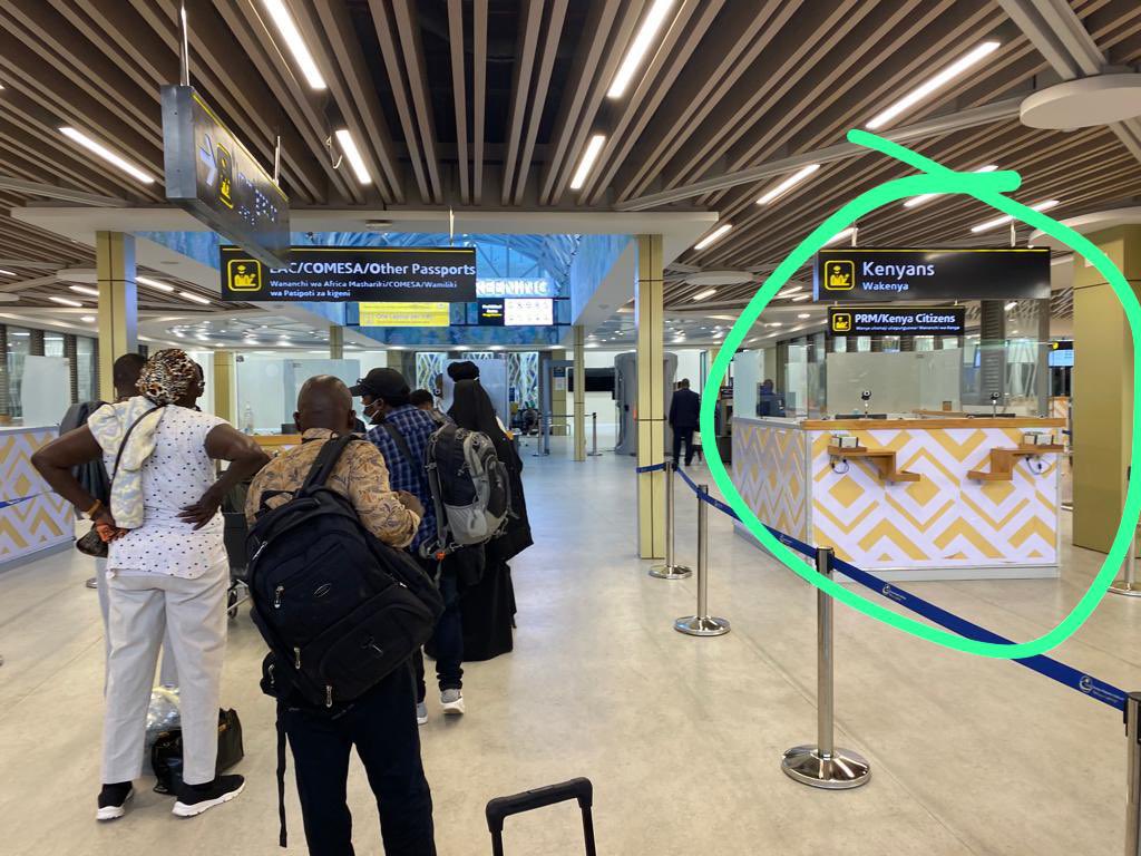 allanpamba's tweet photo. JKIA terminal 1C today evening. Notice anything peculiar? Service on all counters except the Kenya counter! @KenyaAirports a low moment from a National pride perspective. Should be Kenya first, Kenyans first! -no excuses! @kipmurkomen @jamessmat @DonaldBKipkorir https://t.co/Ahzp3OzZMp
