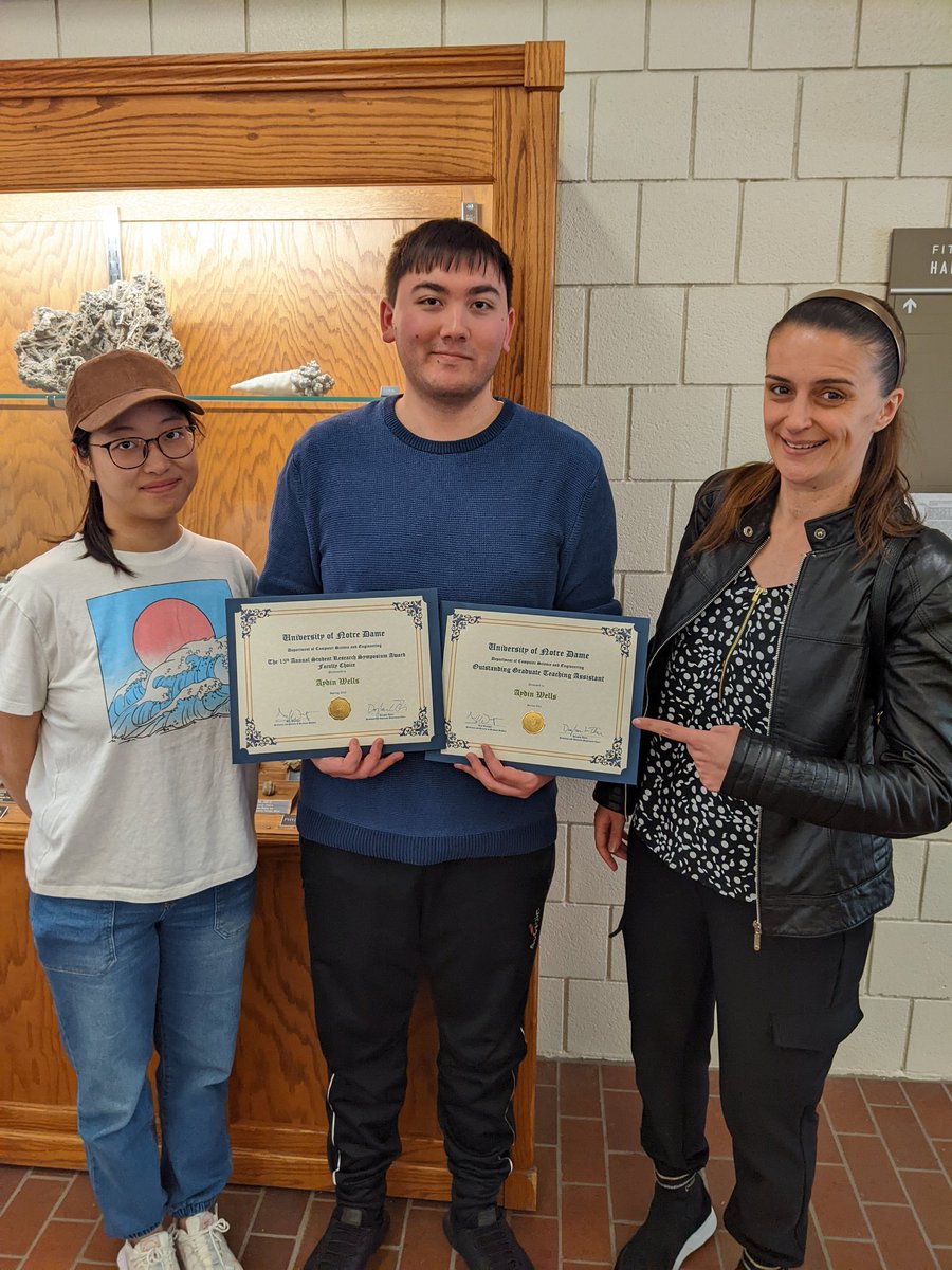 A proud advisor moment: With my new <a href="/ND_CSE/">Notre Dame CSE</a> PhD students Siyu Yang and <a href="/aydin_wells/">Aydin Wells</a>. In his first year, Aydin had already won 3 awards: CSE faculty choice best research poster, CSE outstanding teaching assistant, and <a href="/lucy_institute/">Lucy Family Institute for Data & Society</a> graduate scholar.