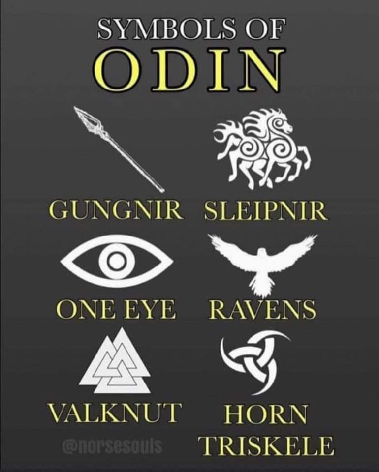 allfather99's tweet image. Symbols of #Odin: 
#Gungnir, #Sleipnir, #OneEye, #Ravens, #Valknut, #HornTriskale