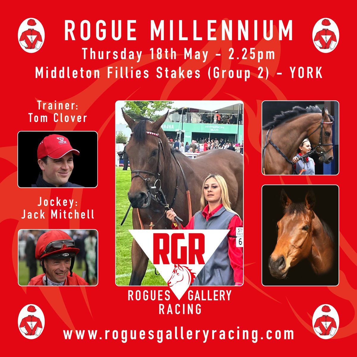 Roguesracing_'s tweet photo. A big day out for #TheRogues tomorrow at @yorkracecourse 

Our gorgeous fillie #RogueMillenium goes at 2.25 and our speedster #RogueSpirit goes at 4.10pm. Both will be ridden by @Mitchelljack77 for @tomcloverracing 

It’s going to be a great afternoon #rogues #bestsyndicate https://t.co/w7Yu37XPPB