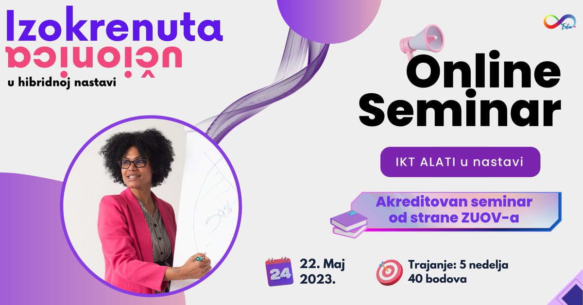 InfinityEduPlus's tweet photo. 🎉 Poziv svim učiteljima i nastavnicima! 🎉

Pozivamo vas na seminar "Izokrenuta učionica u hibridnoj nastavi"! 

Prijave su ograničene, zato požurite i rezervišite svoje mesto već danas!

https://t.co/YP9T8hf2rY

#seminar #nastavnici #usavrsavanje https://t.co/tVIi3JDnfO