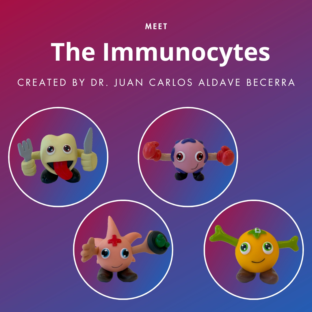Meet The Immunocytes! Dr. Juan Aldave created these characters for a book series to educate people about #immunology in a fun and memorable way. Meet the rest of the Immunocyte team that protects our bodies from harm and find all of the books at l8r.it/dWR3 📚