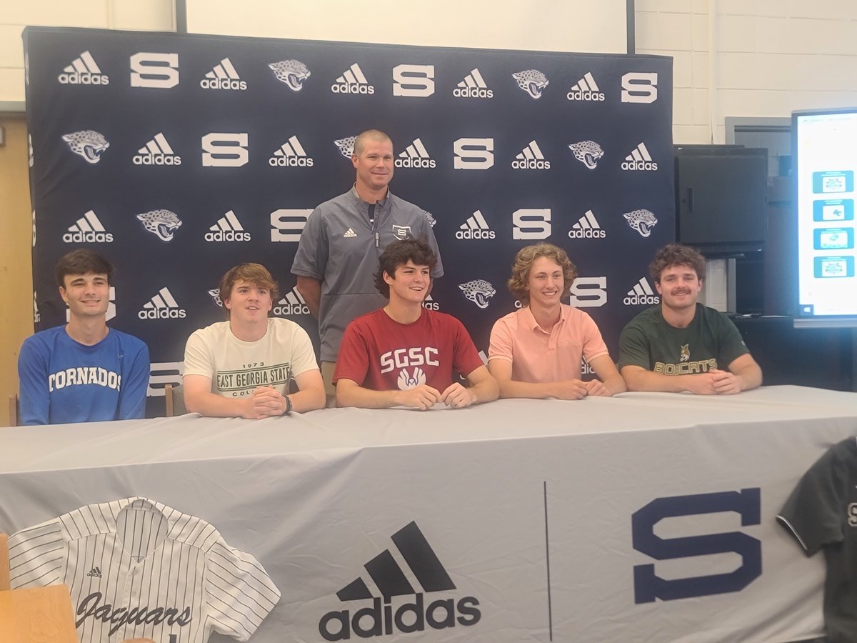 Congrats to the these Jags who signed athletic scholarships today in the media center. Hatcher Bailey (Brevard College), Ryan Barnes (East Ga. State College), Griffin Davis (South Ga. State College), Jordan Oliver (Brewton Parker College), and Bo Meeks (East Ga. State College)