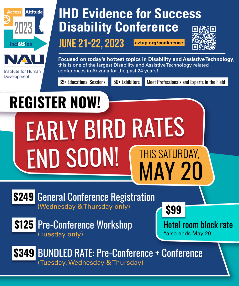 ihd_nau_az's tweet photo. Don't delay! Our Early Bird Registration rates close this SATURDAY!
To register, go to: https://t.co/jbSRauYWNE https://t.co/qa9ydCxDJQ
