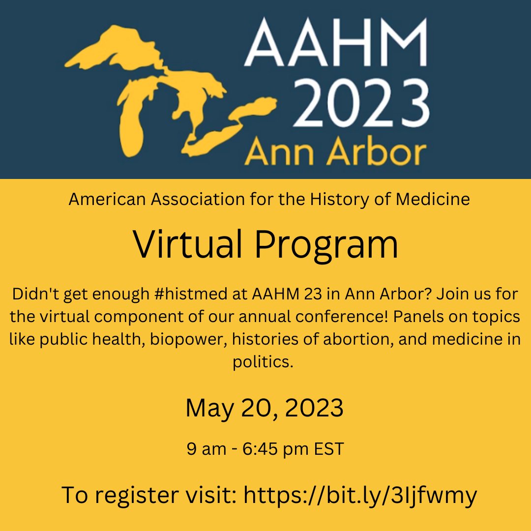 Join us this Saturday, May 20 for the Virtual Program of our annual meeting! AAHM members you should have the webinar link in your inbox. If you aren't currently a member and want to register, you can still join us! Register here: bit.ly/3Ijfwmy