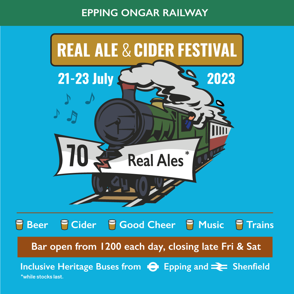 EastLondonBrew's tweet photo. If you've never been to the Epping &amp; Ongar beer fest, put it in your diary for this year! You'll be picked up from Epping tube by a vintage bus &amp; taken to the old Epping &amp; Ongar railway station to ride steam trains while drinking some excellent beer: what's not to like?! https://t.co/OvukNQkG44