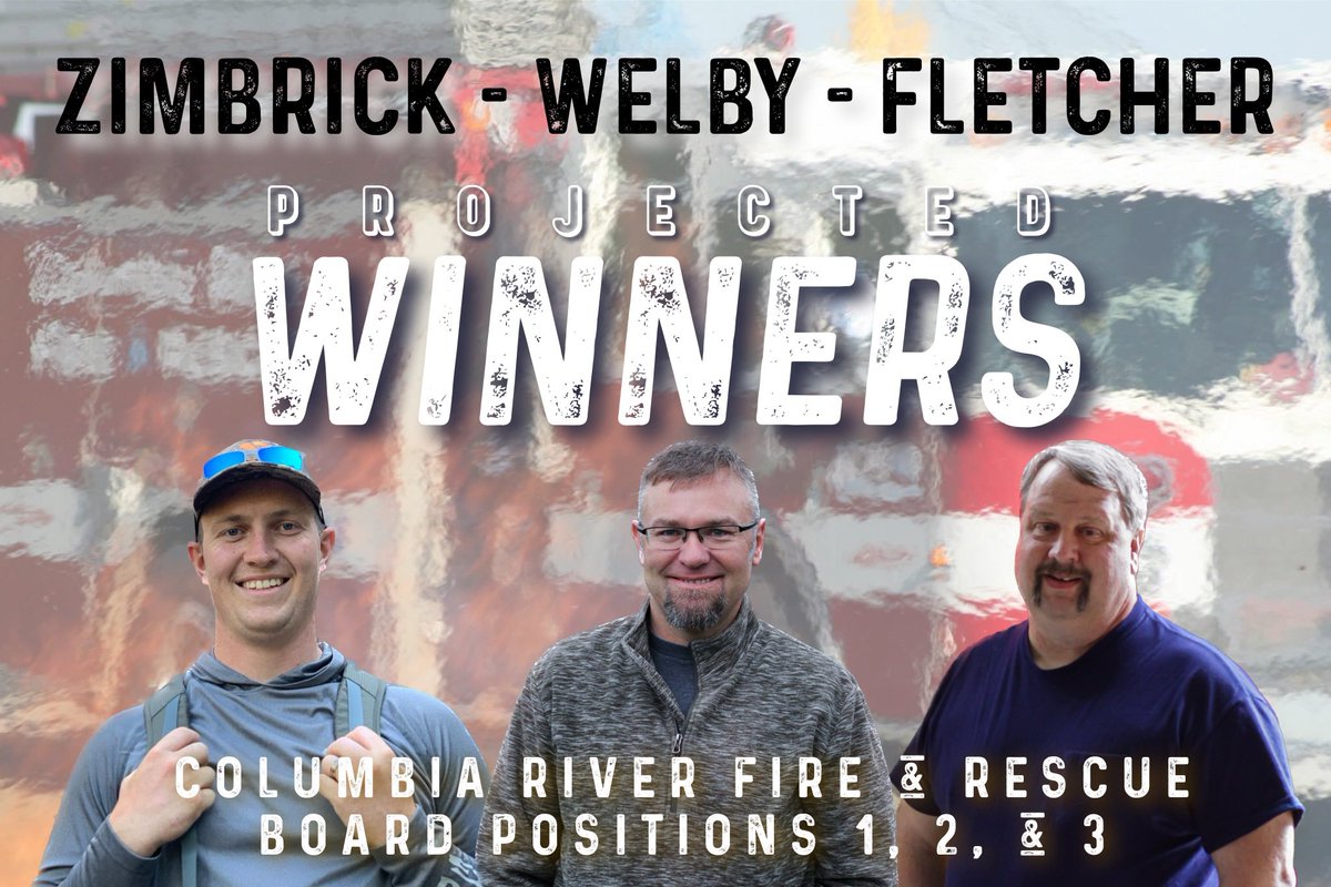 IAFF3215's tweet photo. The voters have spoken! Austin Zimbrick, Ryan Welby, &amp; Rick Fletcher are your projected winners for CRFR Board Pos. 1, 2, and 3! 
The members of Local 3215 cannot thank you enough for your support. 1/2 https://t.co/EkaVwimqFY