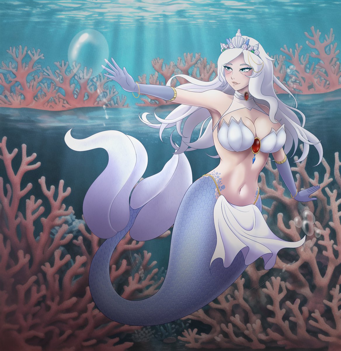 Leux_21NSFW's tweet photo. I finally had the opportunity to be in a @TheEverArtists collab and this time I got to play MY ice queen and the brave huntress Robyn in this #RWBYMerMay, where many more talented artists, so check out all the versions of your fav characters and support the artists. https://t.co/88ISCRcKld