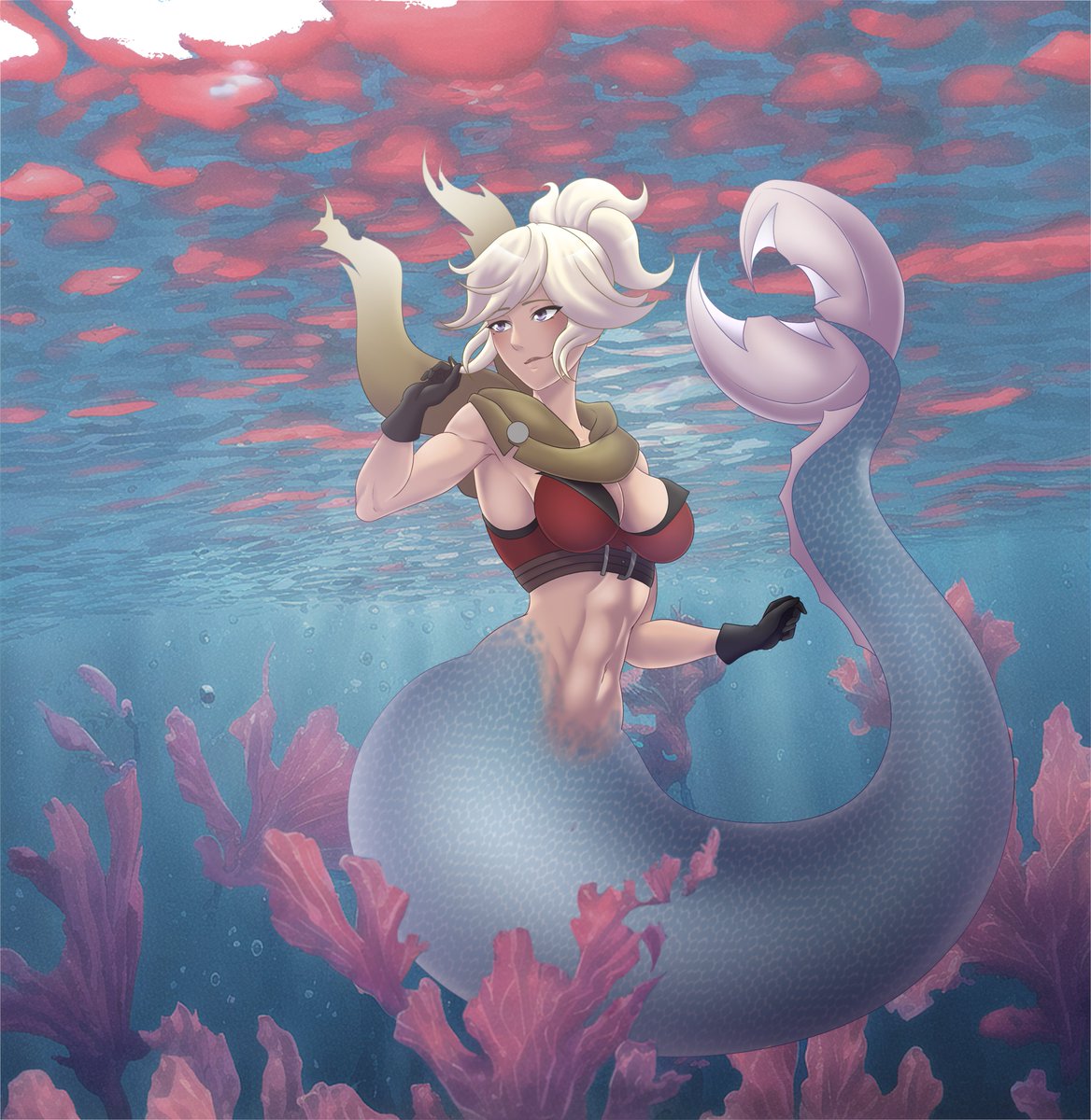Leux_21NSFW's tweet photo. I finally had the opportunity to be in a @TheEverArtists collab and this time I got to play MY ice queen and the brave huntress Robyn in this #RWBYMerMay, where many more talented artists, so check out all the versions of your fav characters and support the artists. https://t.co/88ISCRcKld