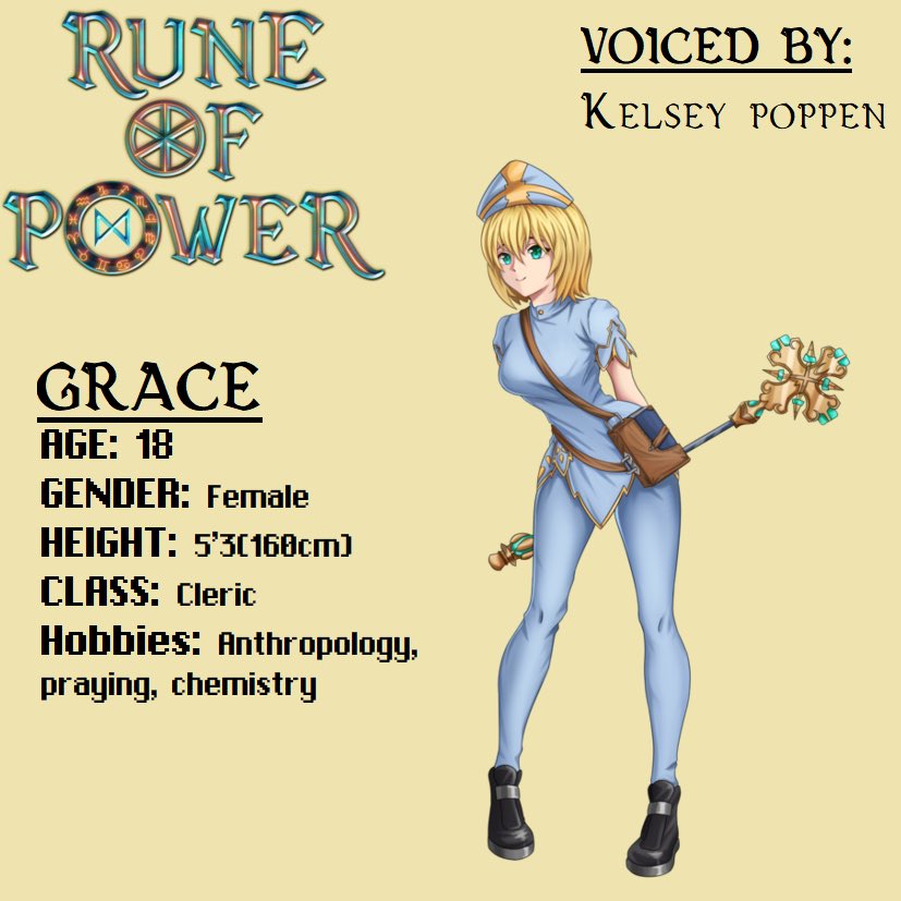 KelseyPoppen's tweet photo. ✨ I’ll give it everything I’ve got ✨

Ecstatic to be the voice of Grace in @AceMakerNA RPG arena brawler game ⚜️Rune of Power ⚜️ 

A fighter who’s hobby is chemistry? 🧪 

SIGN ME UP https://t.co/ug2G4ovpUo