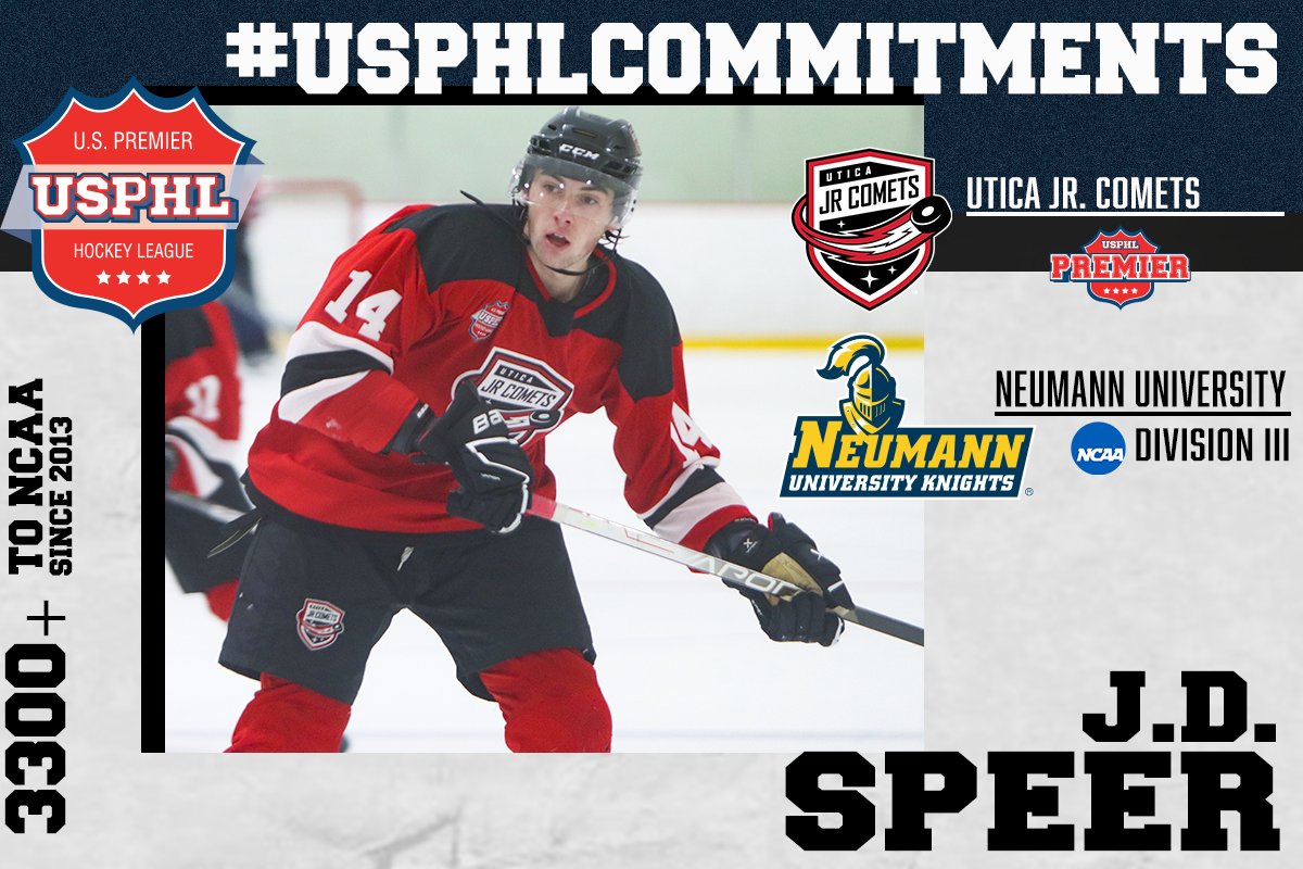 USPHL's tweet photo. #USPHLCommitments: Congratulations to four-year @UticaJrComets standout J.D. Speer, who has made his @NCAAIceHockey commitment to @NeumannMIH for 2023-24! Speer is the #USPHLPremier Jr. Comets' all-time leading scorer and was named an All-Star this year.

https://t.co/eXnvwirxlc https://t.co/bQQDUNFzmI