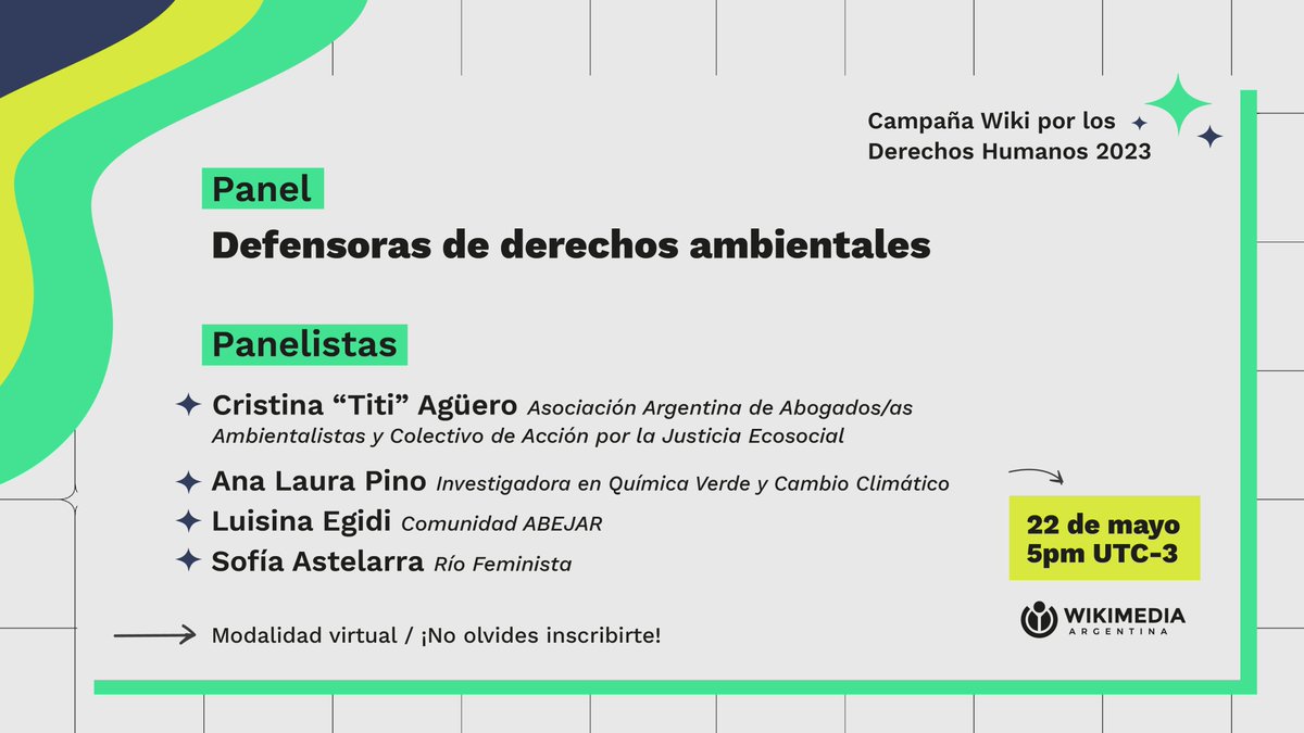 wikimedia_ar's tweet photo. 🌎✊🏽 #WikiDDHH En este marco, convocamos a defensoras de derechos ambientales a que nos cuenten sus recorridos y experiencias.
✍️🏽Para escucharlas, inscribite acá: https://t.co/Bt5aD4dgWv https://t.co/rglzuzSJ5E