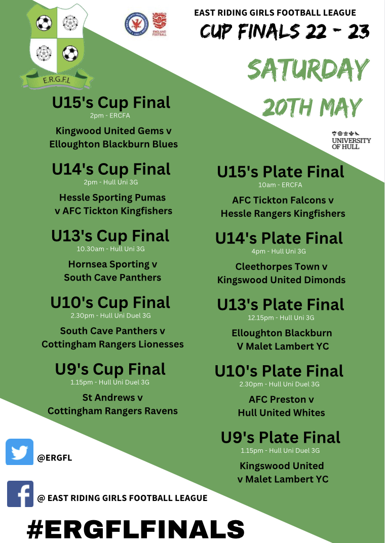 ERGFL's tweet photo. Saturday see’s our remaining finals 🏆
#ERGFLFINALS https://t.co/X2Vq0bMV0I