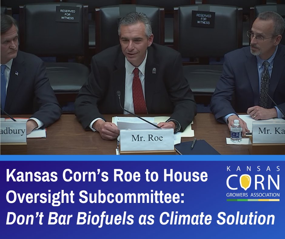 kscorn's tweet photo. Testifying today at a House Oversight Subcommittee hearing on tailpipe emissions rules and electric vehicle transition, Kansas Corn Growers Association CEO @JoshDRoe said biofuels like ethanol should not be ignored as a climate solution.  Read more at https://t.co/F8Eyogmroa https://t.co/FwkF1fSHMv
