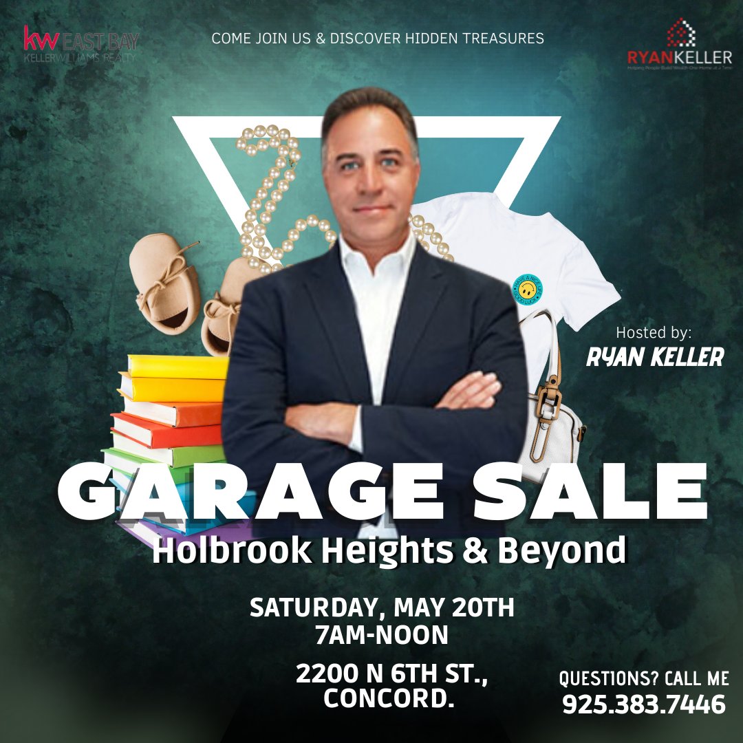 RyanKellerRE's tweet photo. Get Ready for Amazing Deals at Our Weekend Garage Sale in Holbrook Heights and Beyond in Concord, CA! 📢 Swing by the Red Canopy on the Corner of N. 6th Street and Reva Drive to Grab Your Maps and Begin the Treasure Hunt.💎
Map Here for the Red Canopy 👇
https://t.co/mzcR3YhFc1 https://t.co/g9pG1ayOce