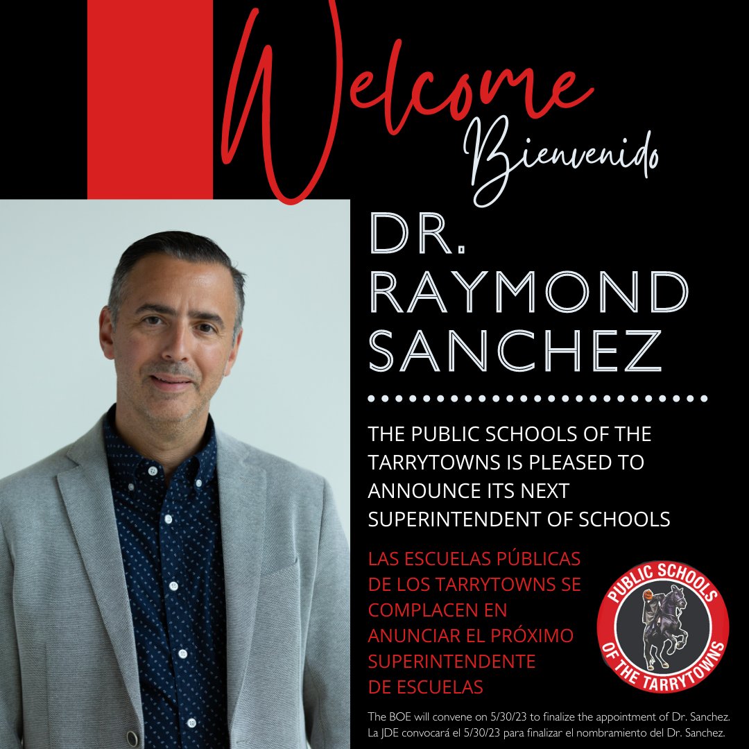 Today, we announced that Dr. Raymond Sanchez is the Board of Education's selection for the next Superintendent of Schools.  The BOE will convene on 5/30/23 to finalize the appointment of Dr. Sanchez.  Read more: tufsd.org