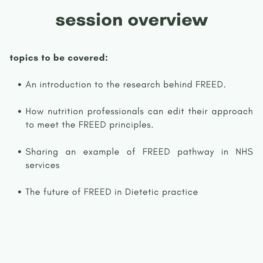 sarahelderRD's tweet photo. Have you got your tickets to our next webinar? May 18th 7.30pm - Incorporating FREED into Dietetic Practice - https://t.co/xTSSQz433x #educate #edcpd #dietitian #nutritionist #cpd https://t.co/YWUX3JVNIk