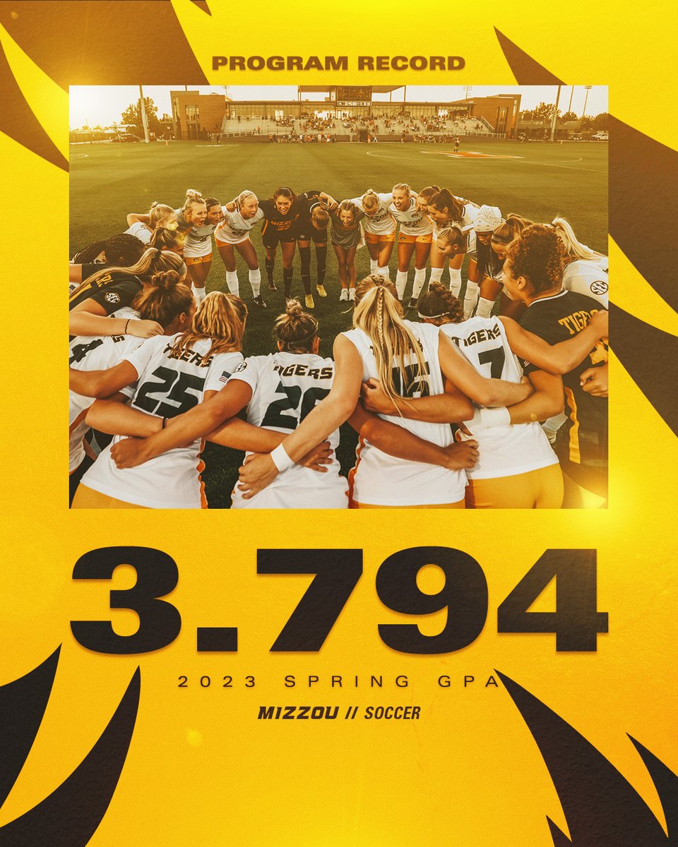 MizzouSoccer's tweet photo. Raising The Bar📈

New program record 3.794 GPA!

#MIZ🐯 #TakeTheStairs⚽️ https://t.co/YbO774fR4x
