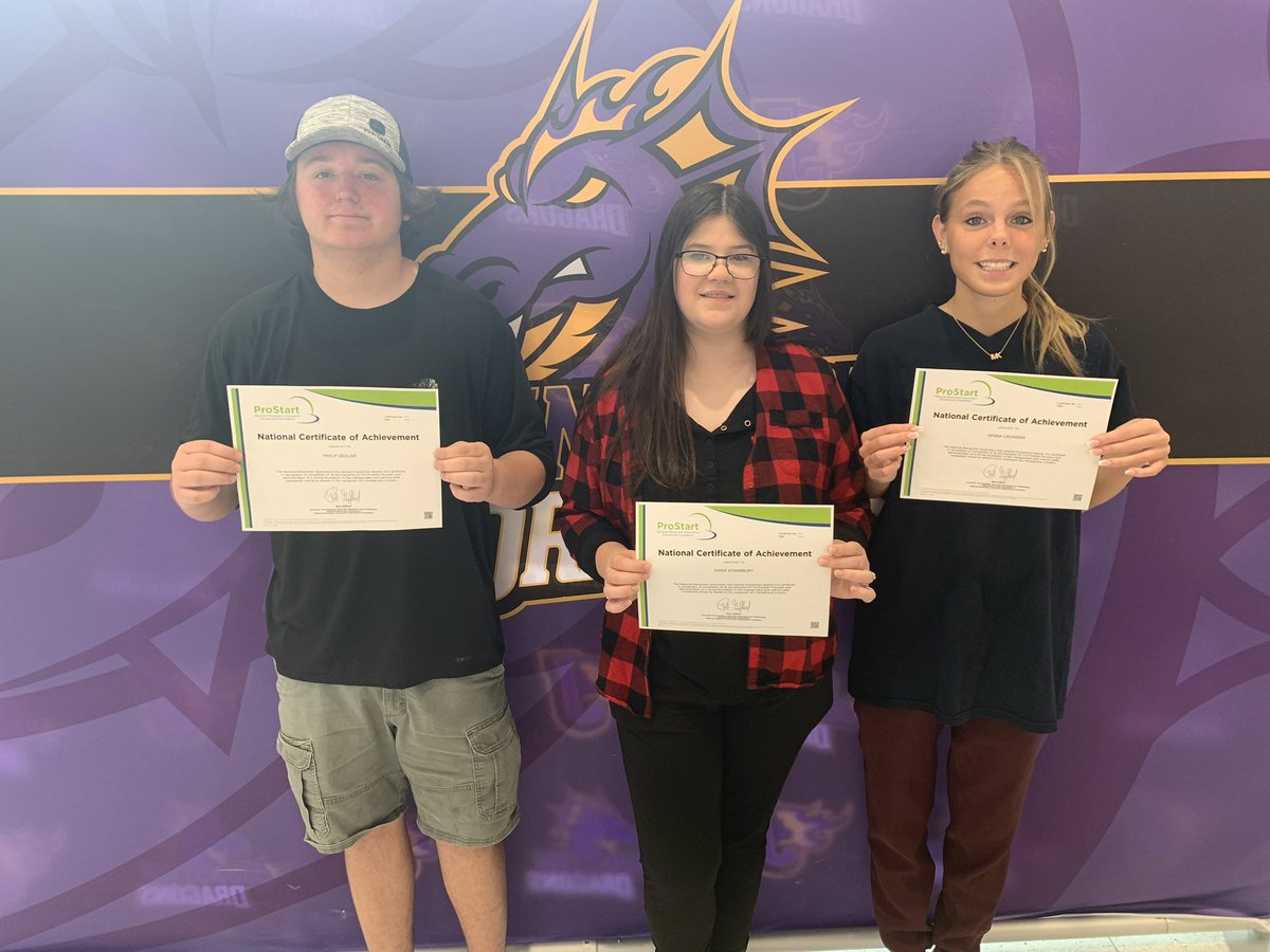 JohnstonCSD's tweet photo. JHS ProStart students Trey Sedlar, McKenna Crowder and Piper Standsbury received their National Certificate of Achievement this week for passing and completing the exam and the program! ProStart is new to JHS so these are the first students in JHS history to receive this award. https://t.co/YawLdkqwSW