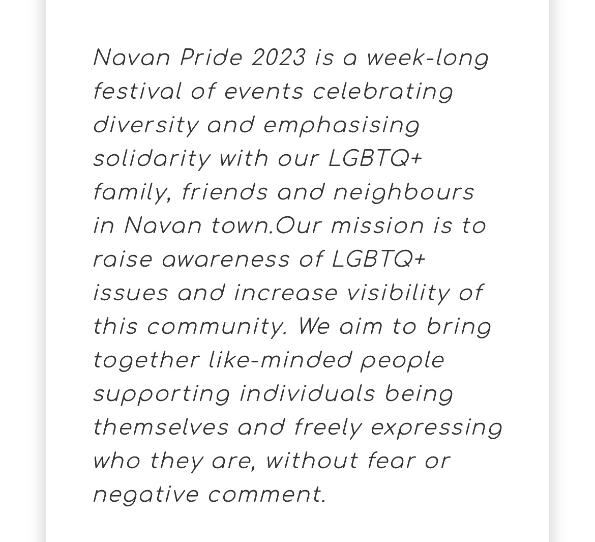 jadeswilson's tweet photo. Navan is having an LGBT+ Pride festival this year and they have a support page, linked below.

After news of a really horrifying attack on a 14 year old teenager there, it might be a good way to show some solidarity: 

https://t.co/PcCbyZ8Tl7 https://t.co/R5DHdROSlp
