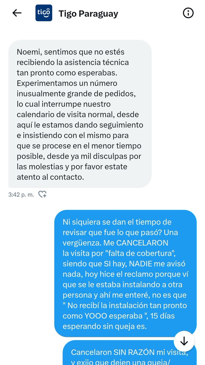 EvaNoemi_'s tweet photo. Insisto, DECEPCIONADA de @TigoParaguay , esperemos MÁS días, porque tampoco me dan la opción de cancelar. OK https://t.co/KSFUbW49HZ