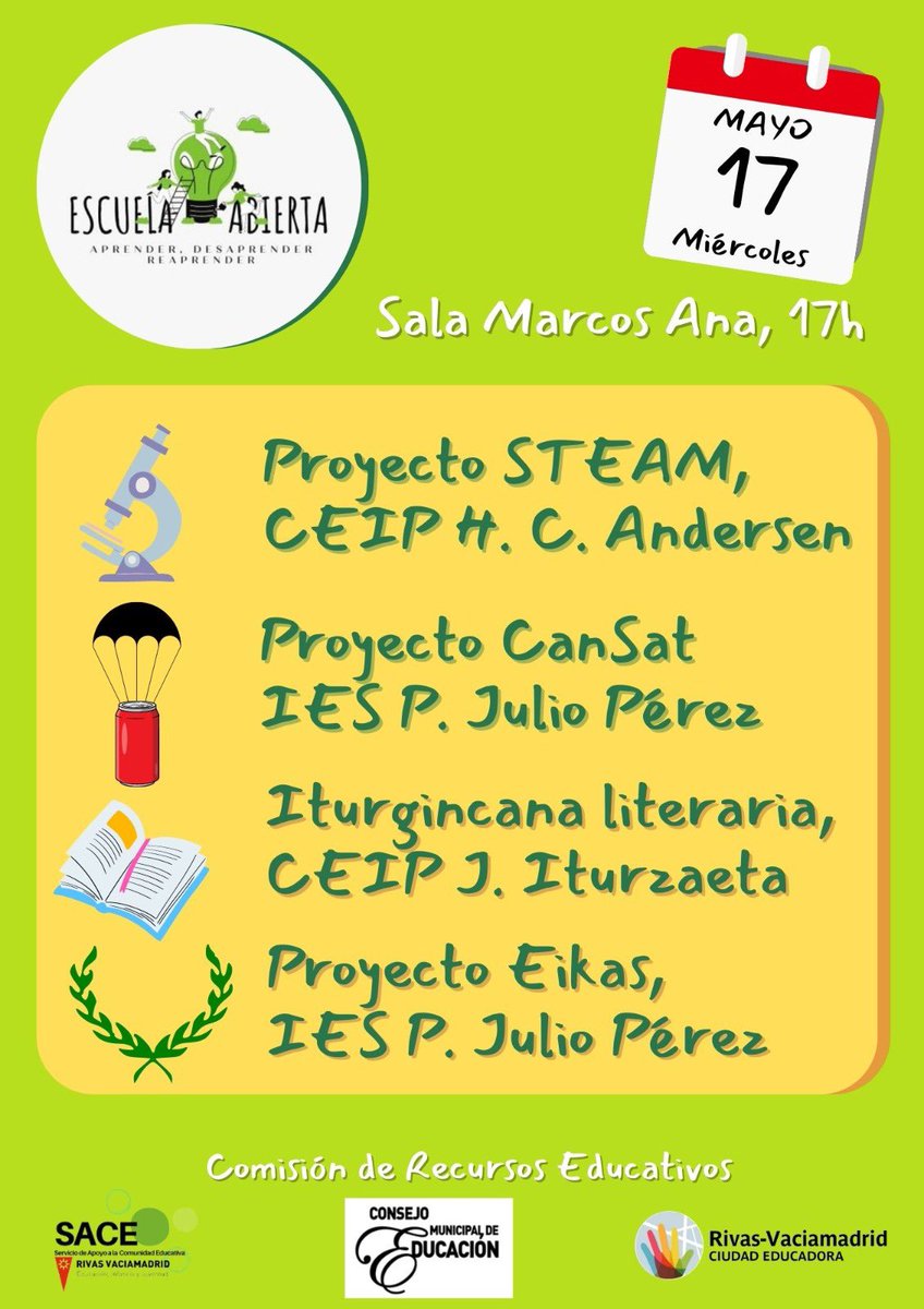 Qué maravilla conocer y aprender de los proyectos educativos de nuestros centros.
Hoy con el Hans, el Iturzaeta y el Julio Pérez en la sesión de <a href="/_escuelabierta_/">Escuela Abierta Rivas</a>