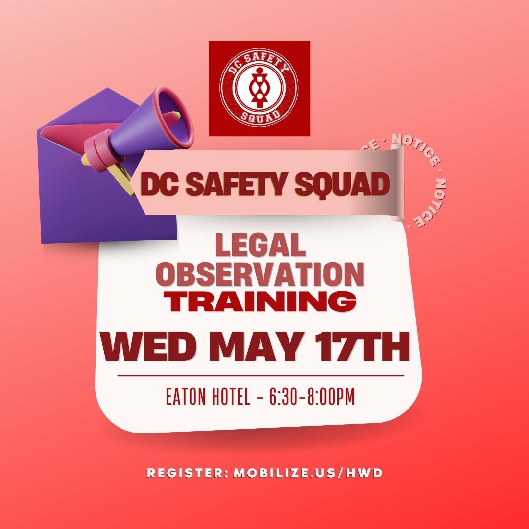 DC_safety_squad's tweet photo. Still time to register to attend our legal observation training happening tonight at 6:30PM! Come learn from our movement lawyers on how to observe police involved interactions. You do not have to be a lawyer to be a legal observer! 

Register: https://t.co/12JBZ4WqTu https://t.co/XzuYavokpd