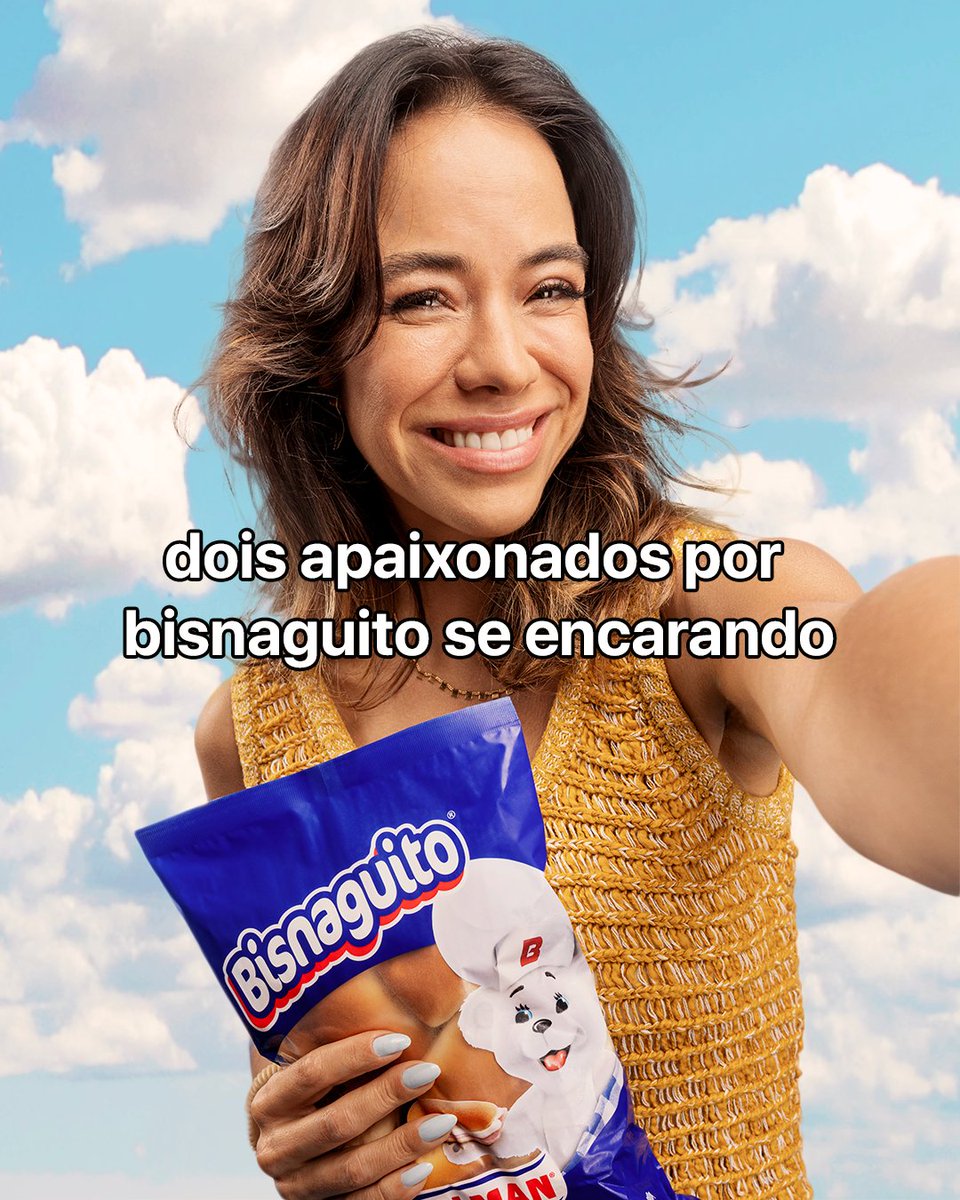 Dois apaixonados pelo #NovoBisnaguito se encarando! O Bisnaguito agora está mais macio, saboroso e com mais bisnagas por pacote, experimente!