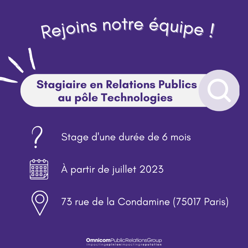 OMCReputationFR's tweet photo. 📢 #OPRGRecrute : Omnicom PR Group France recherche son prochain #stagiaire pour son pôle #Technologies ! Cela t'intéresse ? 

Pour postuler, envoie ton CV + ta lettre de motivation à carla.portier@omnicomprgroup.com 📩