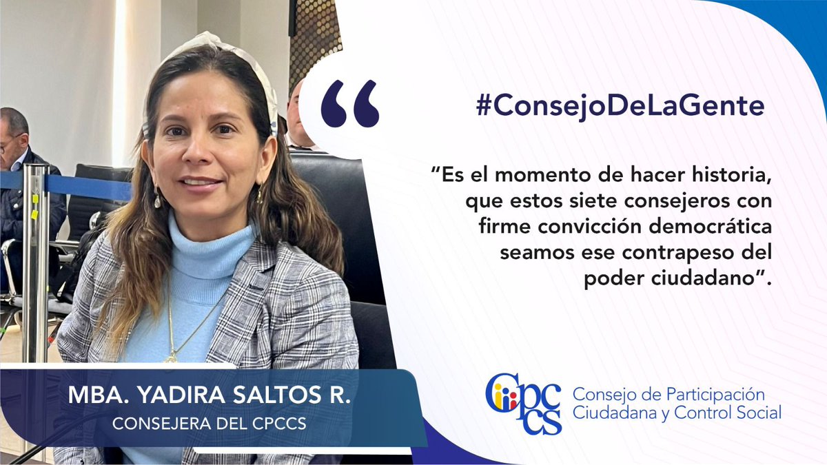 CpccsEc's tweet photo. La consejera @SaltosYadiraEc abogó por la responsabilidad de garantizar el ejercicio de los derechos de participación y control social de la ciudadanía, en la actual coyuntura política del país. https://t.co/qtKlJftqio