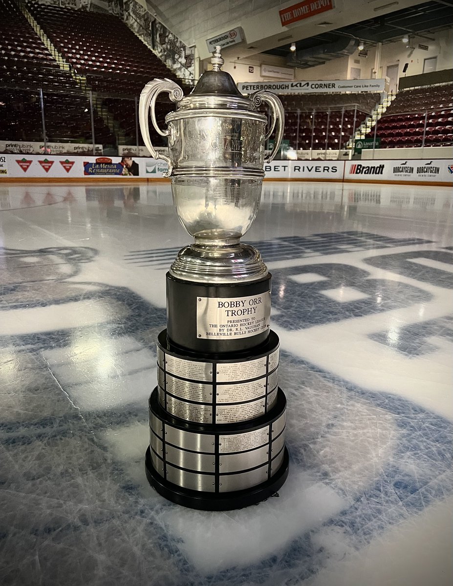PDSHOF's tweet photo. Fans going to tonight’s @PetesOHLhockey game can stop by our Hall of Fame, inside @PtboMemCentre, to see the Bobby Orr Trophy that the Petes won as @OHLHockey’s Eastern Conference Champions!!

…we’ll also have the J. Ross Robertson Cup, which will be presented to the OHL champs! https://t.co/nBkUN5VD50