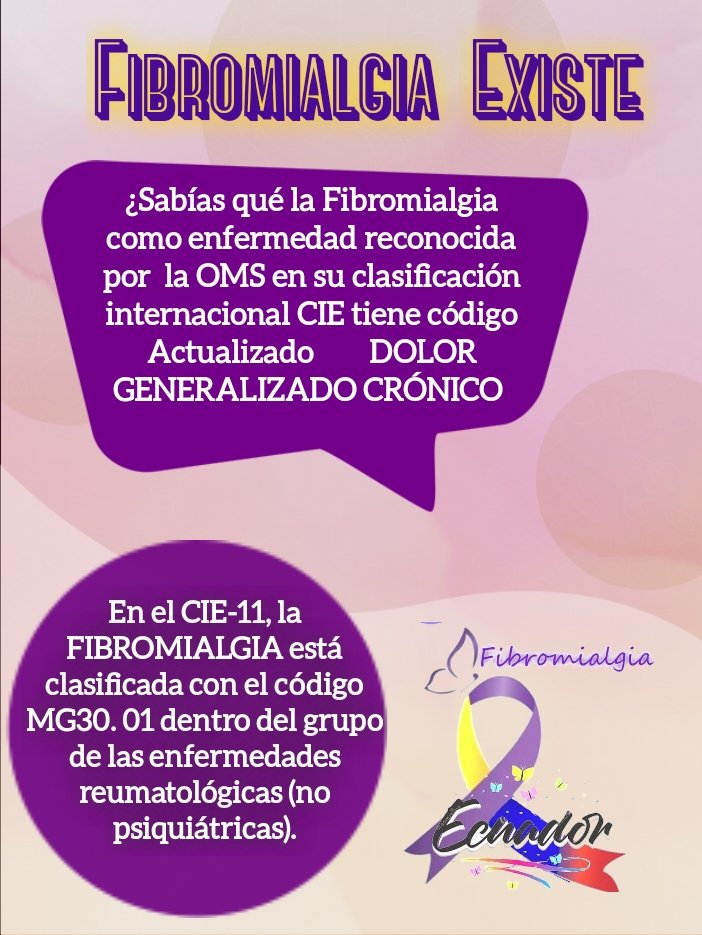 FibroAmigosEc's tweet photo. La #FIBROMIALGIA nos discapacita y nadie nos atiende @Salud_Ec @IESSec @IESSGuayas   debería reconocernos, atendernos, aún siendo reconocida  por la OMS en el CIE Tenemos un código pero las instituciones de salud no le dan la atención a quienes padecemos  #Fibromialgia https://t.co/y2MTi0Cha1