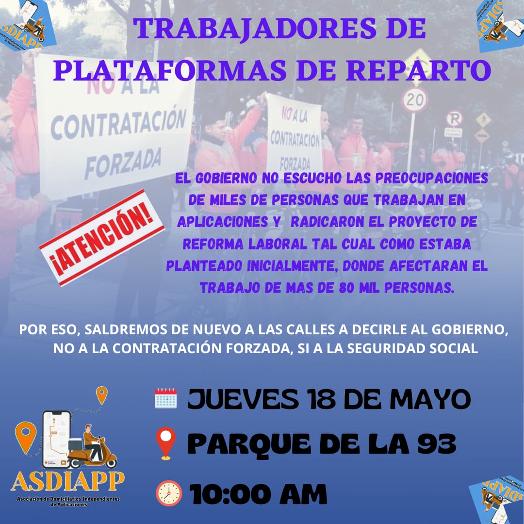 ASDIAPP's tweet photo. @MafeCarrascal el dialogo no fue escuchado, por eso la movilización mañana será nacional.
La contratación forzada no es un opción. #Cali #Bogota #Medellin #santamarta #Cartagena todos s las calles, por la independencia de los trabajadores de plataformas https://t.co/mNDgSg8mdr