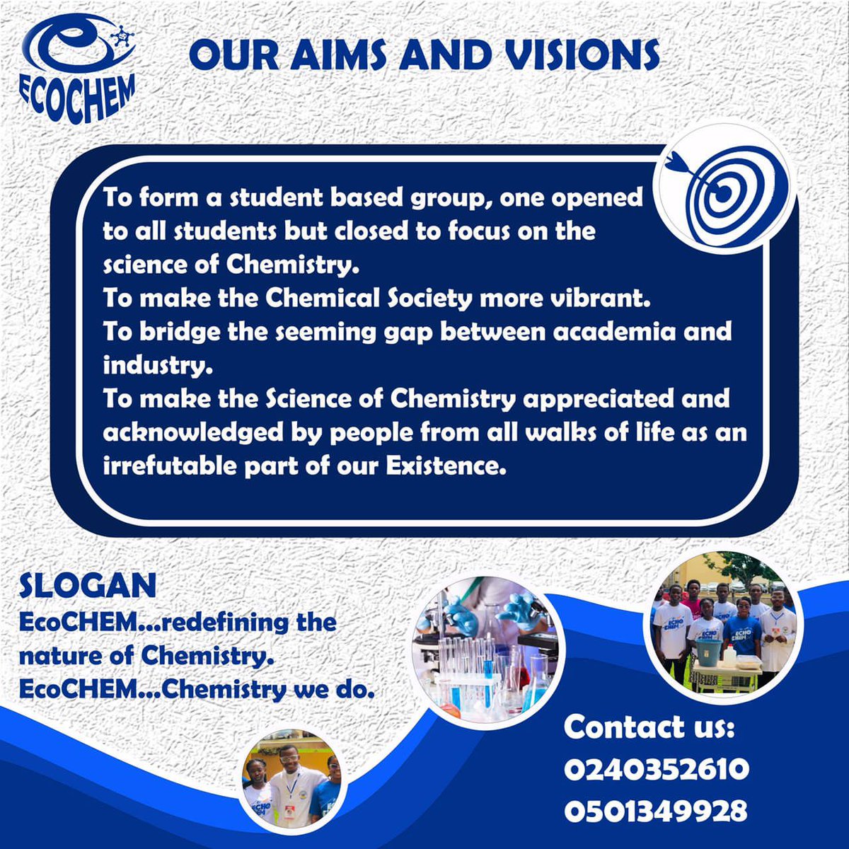 gscsknust's tweet image. *No organization can move on successfully without having aims and visions to guide and make it stay focus hence this is ecochem and these are our aims and visions🔥🔥*....... #redefining the nature of chemistry 🫶.......#ecochem🔥🔥🔥🔥 *#chemistry #we #do*