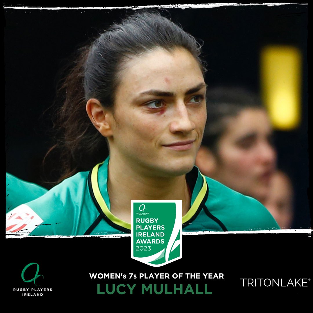 RugbyPlayersIRE's tweet photo. 🎉 @TritonLake Women’s 7s Player of the Year 🎉

A hugely significant figure for women’s rugby in Ireland, @LucyMulhall continues to scale new heights for her country ☘️

Congratulations @lucy_mulhall 💥

#RugbyAwards23 #MoreThanAPlayer https://t.co/Gb6XrsT8np
