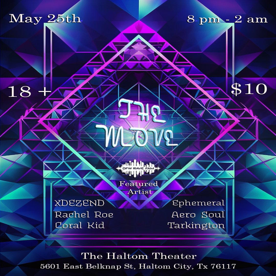 MoveThursdays's tweet photo. The Move Thursdays is returning as a monthly event at The Haltom Theater, scheduled for the last Thursday of each month. The upcoming event on May 25th will showcase an exciting lineup including XDEZEND, Rachel Roe, Coral Kid, Ephemeral, Aero Soul, and Tarkington. https://t.co/fqWg6MYUpw